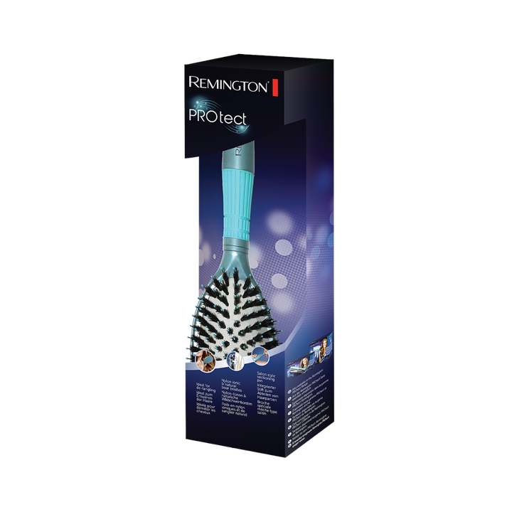 Remington PROtect cushion hair brush with mixed nylon and natural bristles, ergonomic handle, boxed packaging