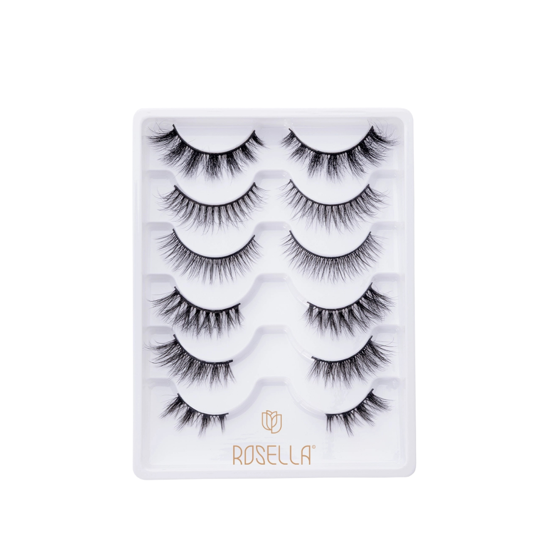 ROSELLA Dreamy false lashes set with six pairs in clear plastic tray and gold logo