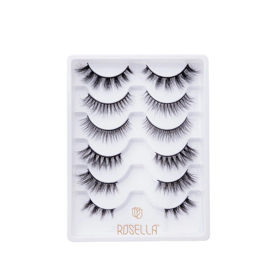 ROSELLA Dreamy false lashes set with six pairs in clear plastic tray and gold logo
