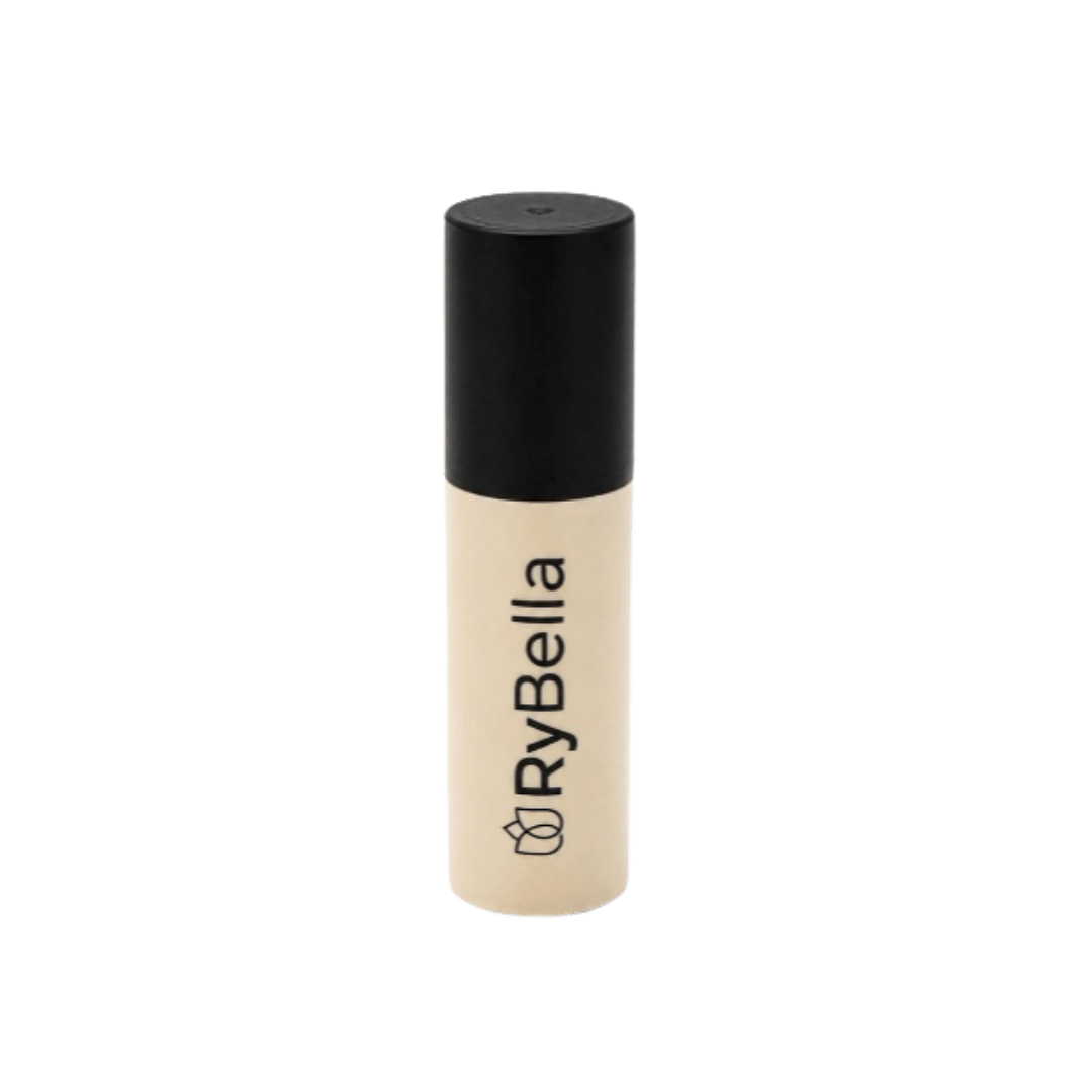 Rybella liquid concealer, light beige shade, cylindrical tube with black cap, compact packaging
