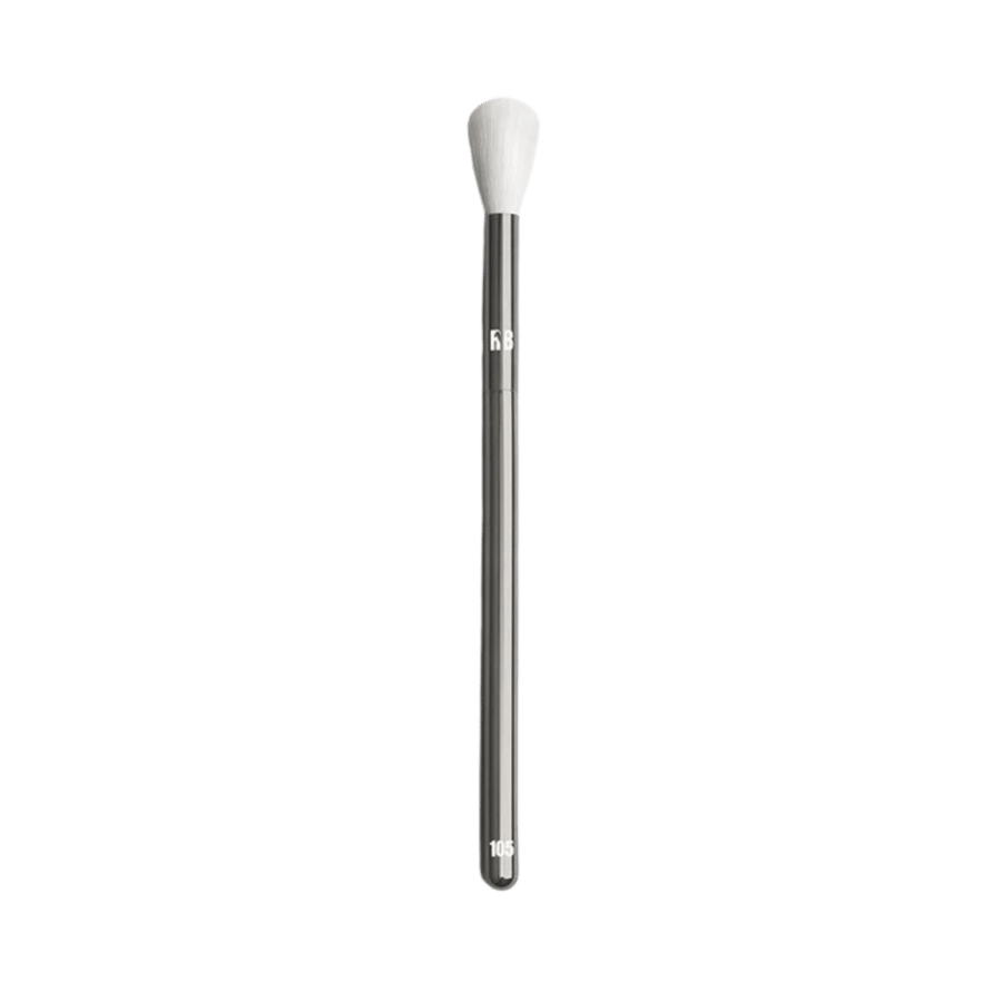 RYBELLA medium powder face brush with white handle and dense black and white bristles
