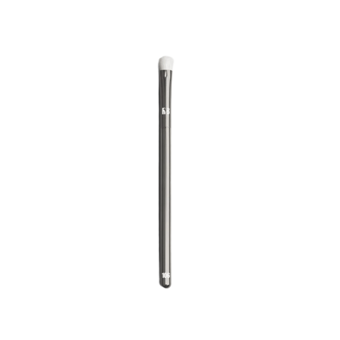 Rybella makeup brush 106, small rounded white bristles with metallic handle, precision eye brush