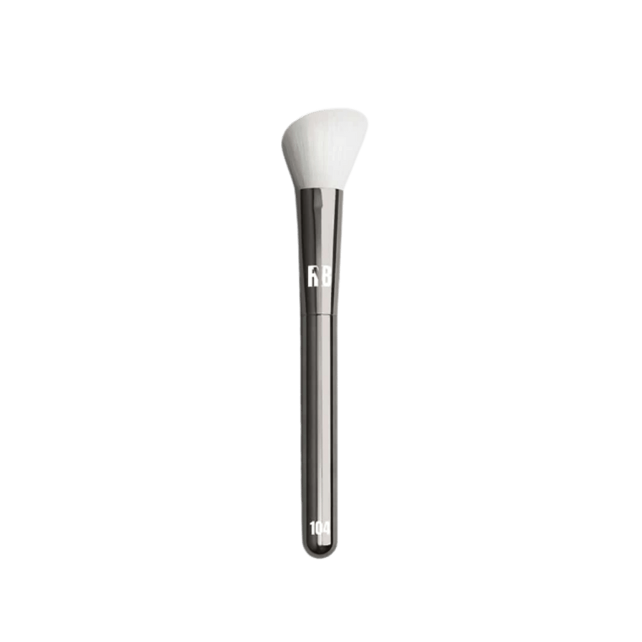 Rybella makeup brush 104, fluffy white bristles with metallic handle, face powder brush