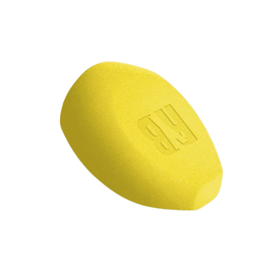 Rybella makeup sponge, yellow teardrop shape, soft blending sponge, seamless foundation application