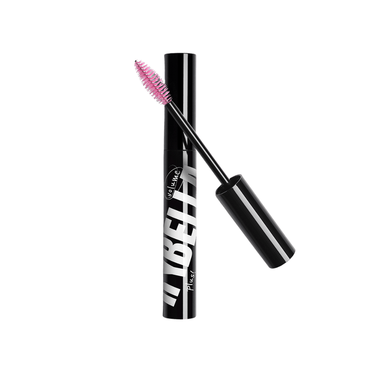 Rybella I Love It Plus mascara, black tube with pink brush applicator, volumizing formula