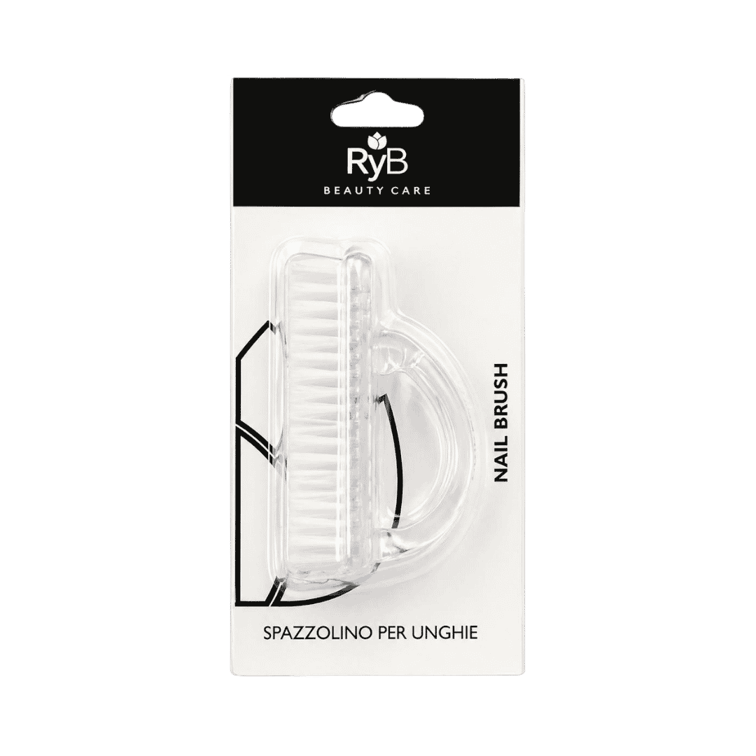 RYBELLA nail brush white bristles plastic handle manicure cleaning tool packaged beauty care accessory