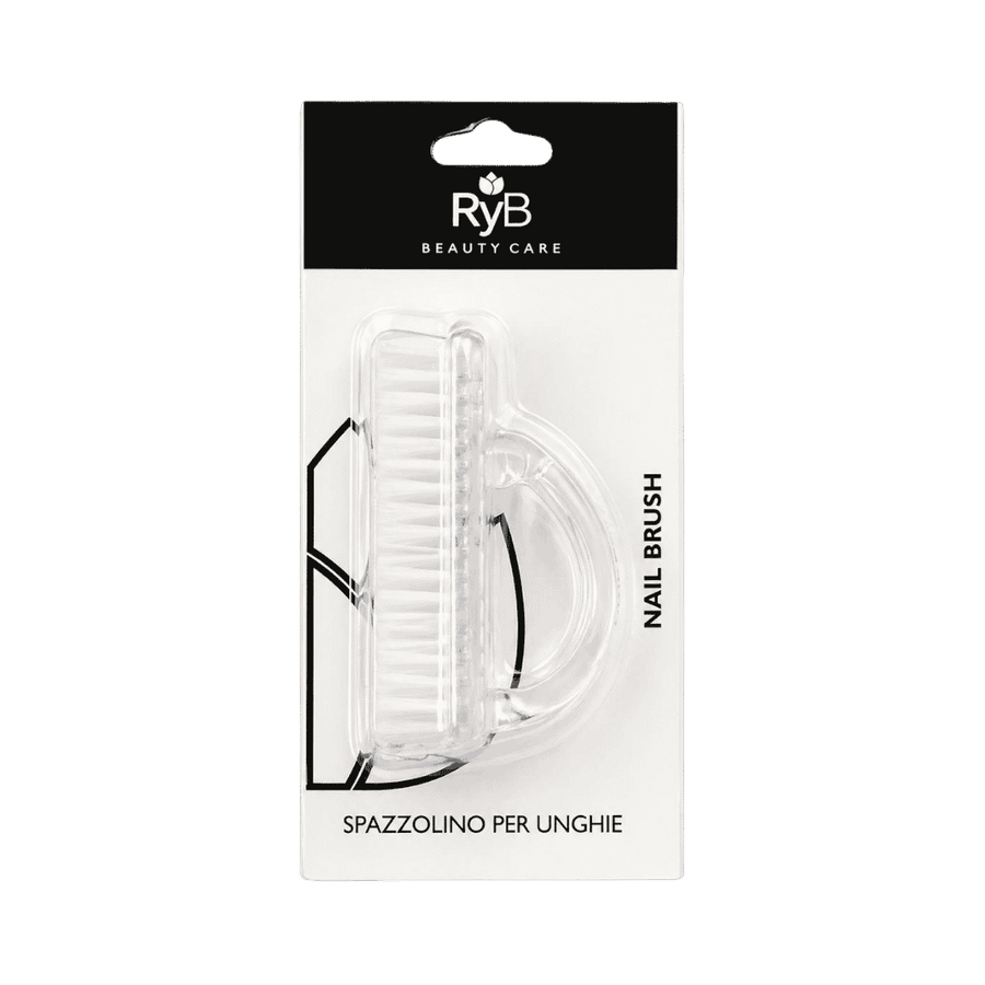 RYBELLA nail brush white bristles plastic handle manicure cleaning tool packaged beauty care accessory