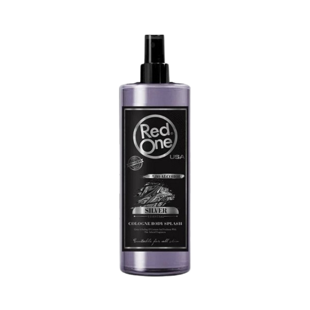 Red One Silver after shave body cologne spray bottle 80 percent alcohol masculine scent plastic packaging