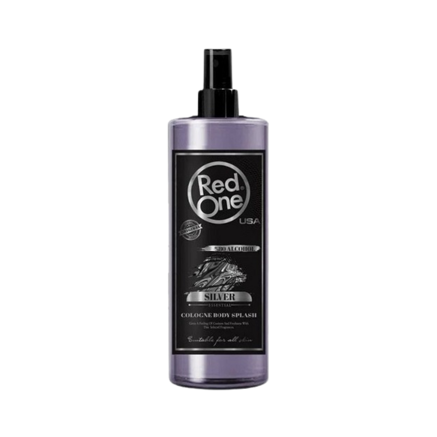 Red One Silver after shave body cologne spray bottle 80 percent alcohol masculine scent plastic packaging