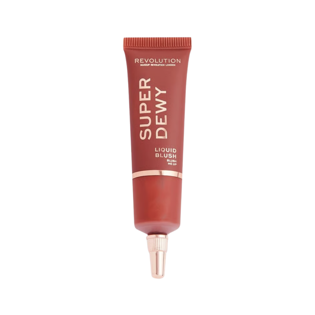 Makeup Revolution Superdewy liquid blush, 15 ml, squeeze tube with applicator tip and printed branding.
