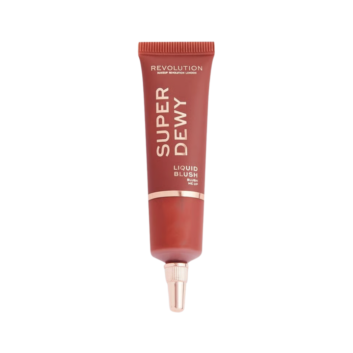 Makeup Revolution Superdewy liquid blush, 15 ml, squeeze tube with applicator tip and printed branding.
