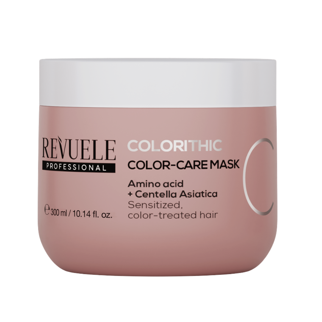Revuele Professional Colorithic Color Care Mask jar with pink packaging, white lid, and 300ml size.