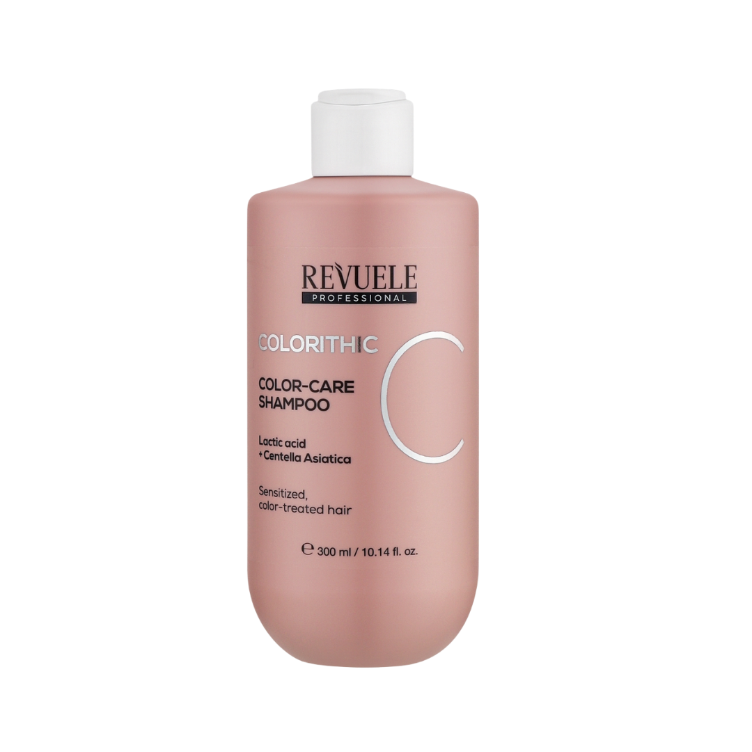 REVUELE Professional Colorithic Color Care Shampoo, 300 ml pink bottle with white cap.