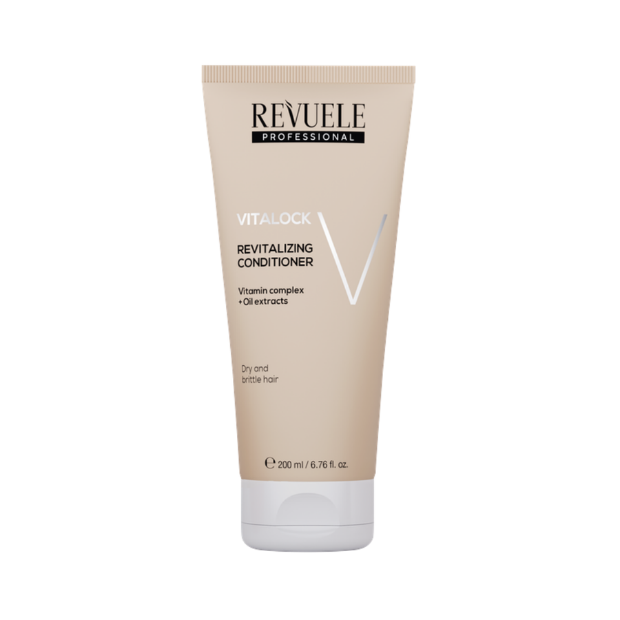 Revuele Professional Vitalock Revitalizing Conditioner tube with beige packaging, white cap, and 200ml size.