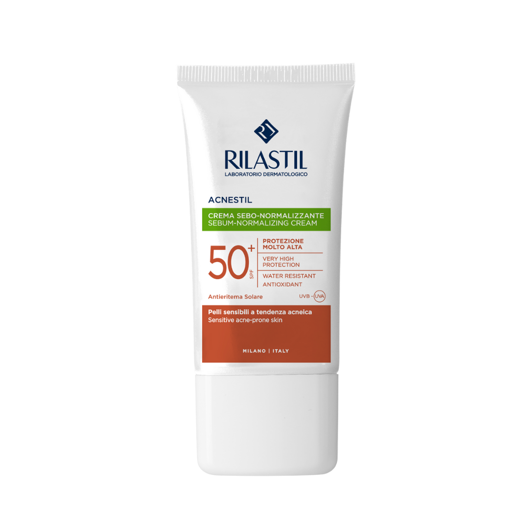 Rilastil Acnestil Sebum-Normalizing Cream, 50ml, SPF 50+, for sensitive, acne-prone skin, very high protection, water-resistant, antioxidant.
