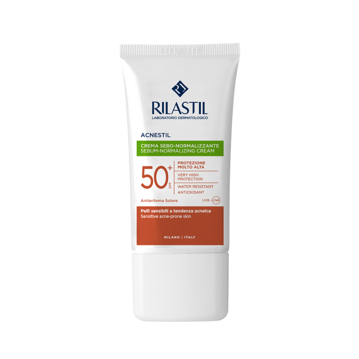 Rilastil Acnestil Sebum-Normalizing Cream, 50ml, SPF 50+, for sensitive, acne-prone skin, very high protection, water-resistant, antioxidant.
