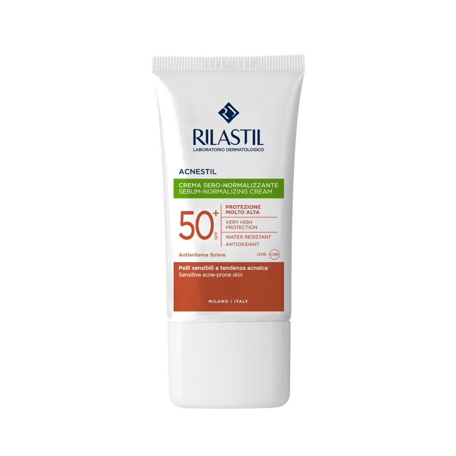 Rilastil Acnestil Sebum-Normalizing Cream, 50ml, SPF 50+, for sensitive, acne-prone skin, very high protection, water-resistant, antioxidant.
