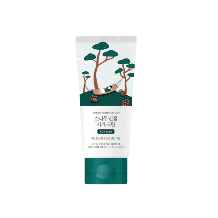 Round Lab For Men Calming Cica Cream, 50ml, white tube with green cap and pine illustration.