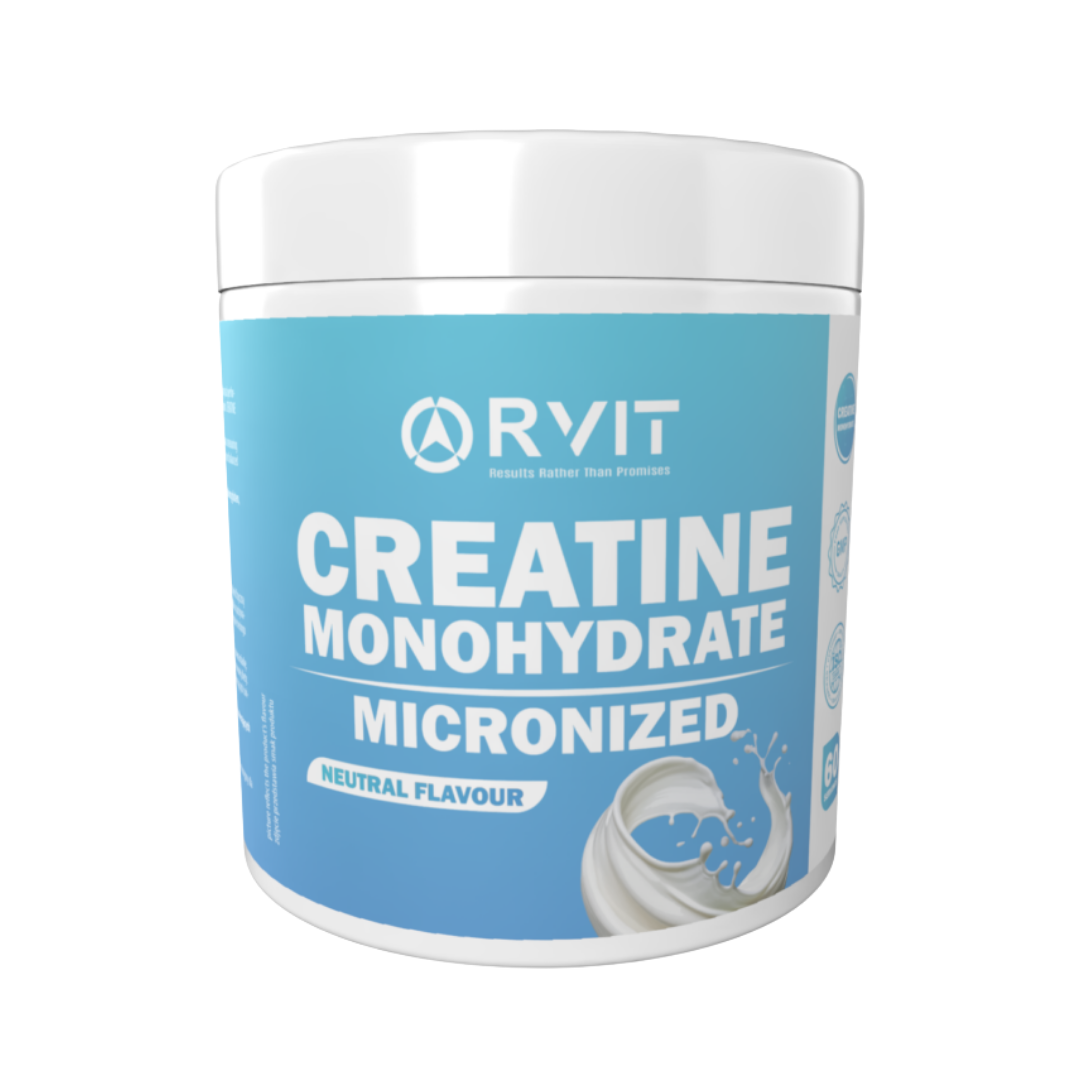 RVIT Creatine Monohydrate Micronized neutral flavour 300g white container with blue label packaging