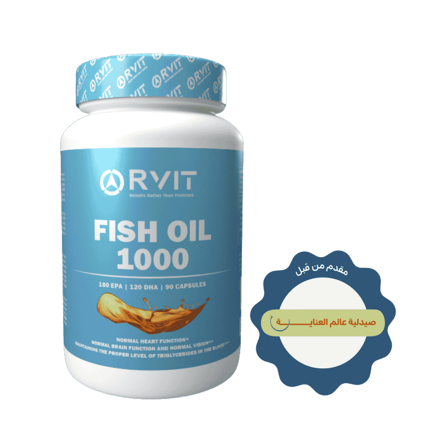 RVIT Fish Oil 1000 dietary supplement 90 capsules with EPA DHA blue bottle packaging