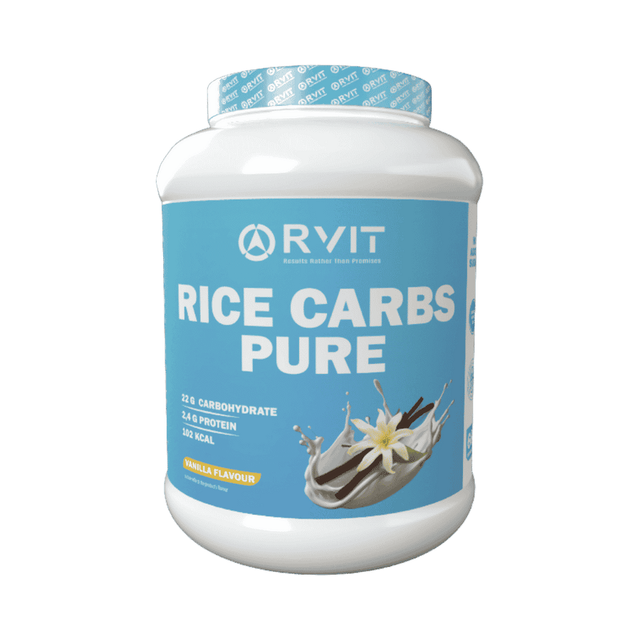 RVIT Rice Carbs Pure Vanilla Flavour carbohydrate powder with rice carbs and protein 2 kg container packaging
