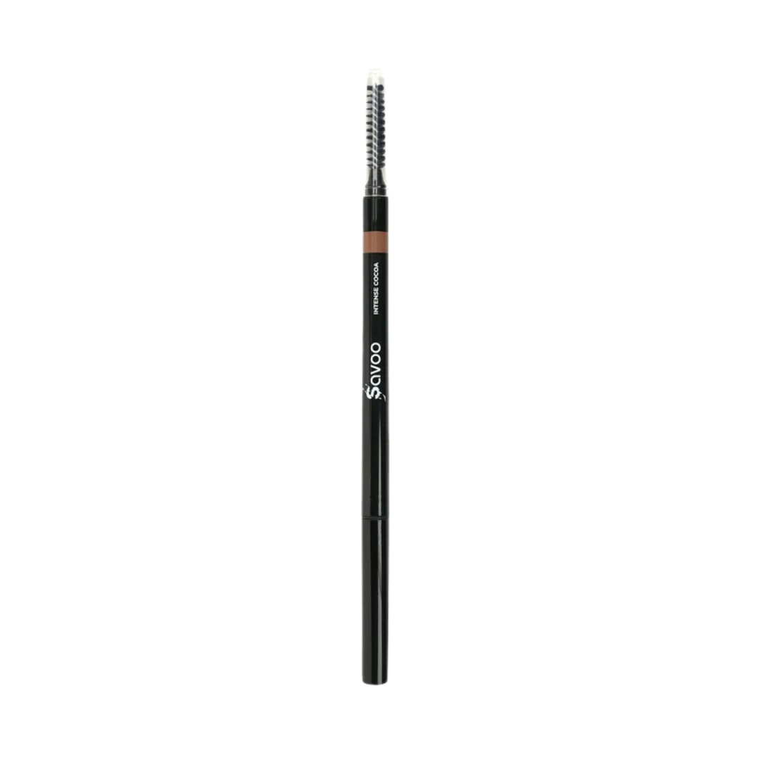 Savoo eyebrow pencil Intense Cocoa shade with spoolie brush and black casing