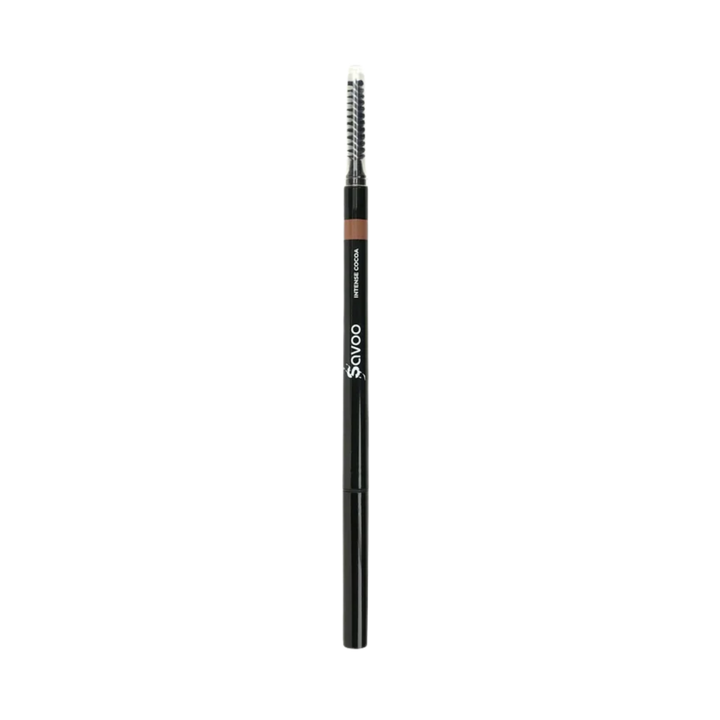 Savoo eyebrow pencil Intense Cocoa shade with spoolie brush and black casing