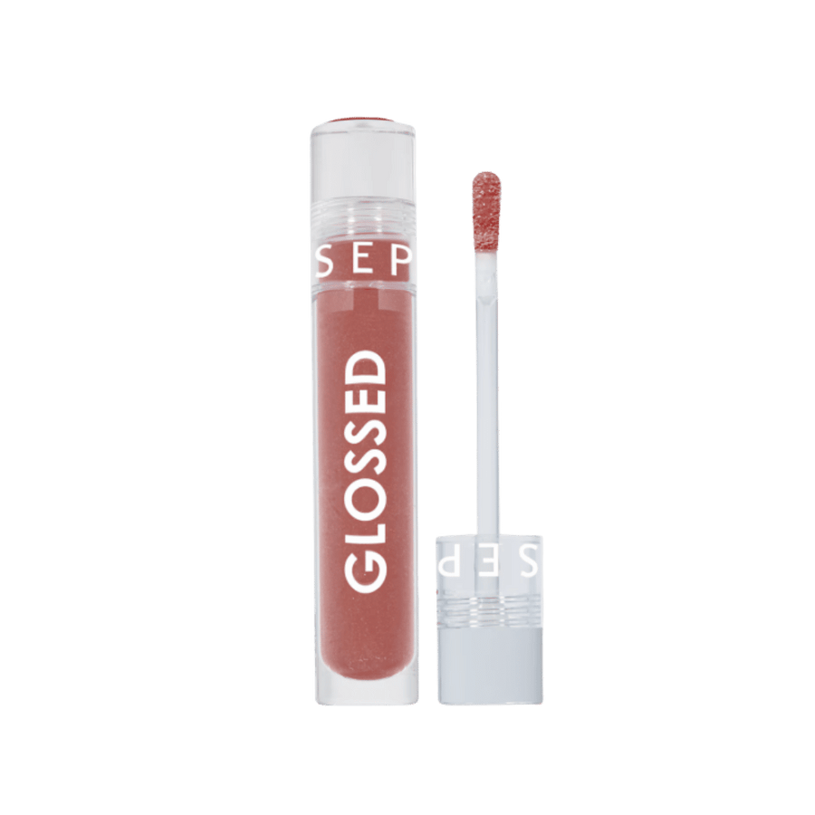 Sephora Glossed lip gloss in clear tube with peach shade and applicator wand