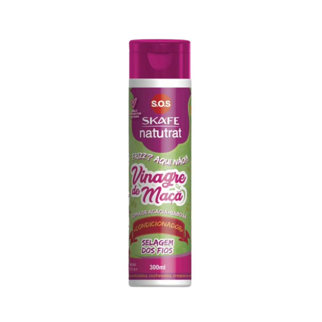 SKAFE Natutrat apple cider vinegar conditioner, 300ml, tall purple bottle with magenta flip-top cap and green label