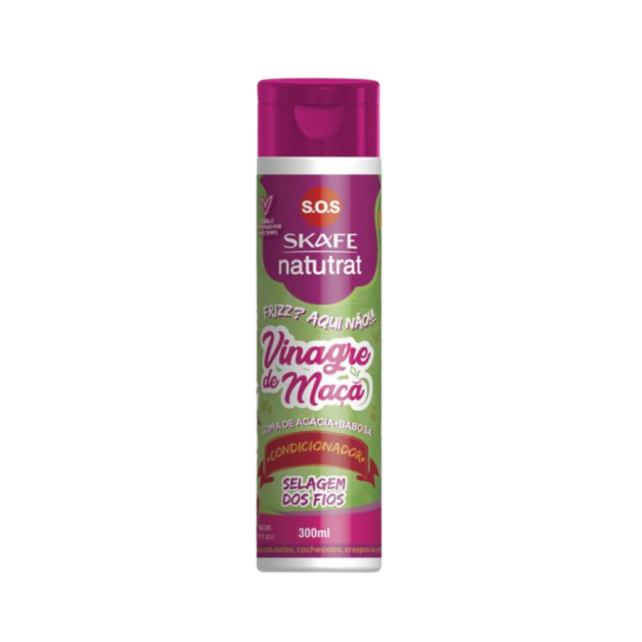 SKAFE Natutrat apple cider vinegar conditioner, 300ml, tall purple bottle with magenta flip-top cap and green label