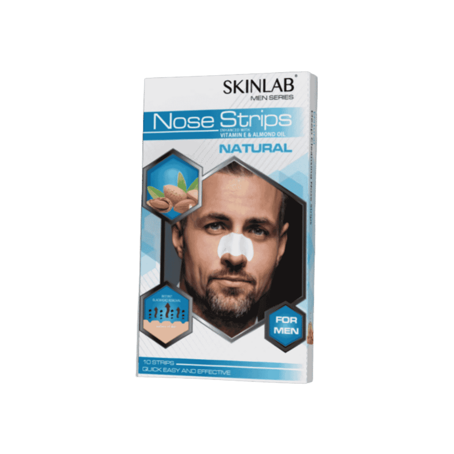SKINLAB Men Series Natural Nose Strips box with blue packaging and male model illustration