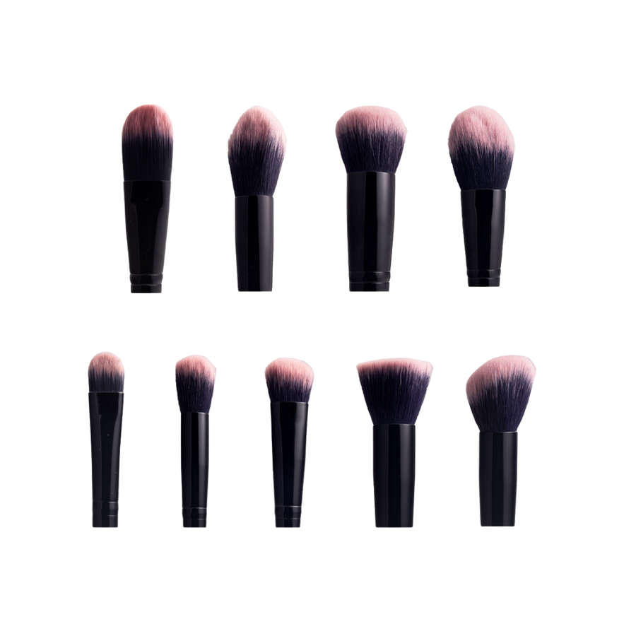 Sole Brush 18 piece makeup brush set with black handles and soft pink gradient bristles