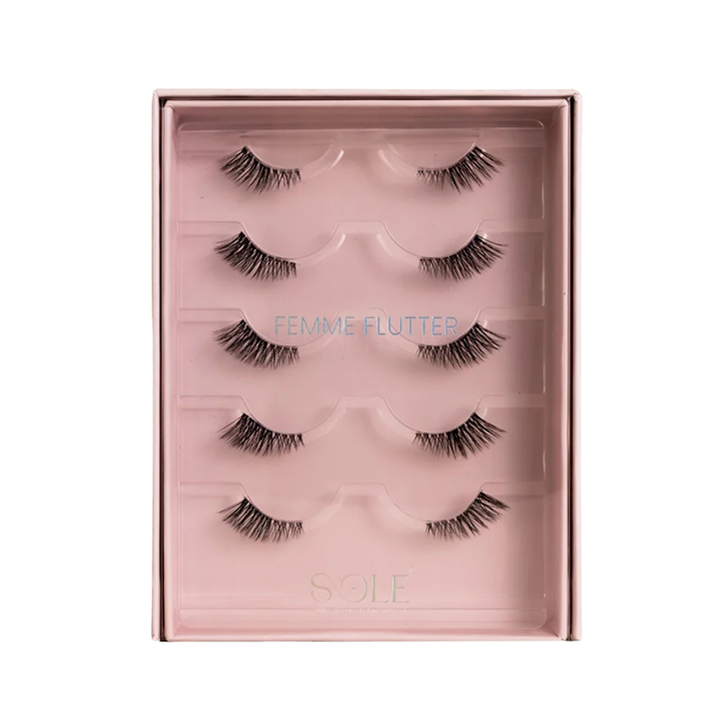 Sole Femme Flutter false eyelashes 5 pairs black lash set in pink packaging box
