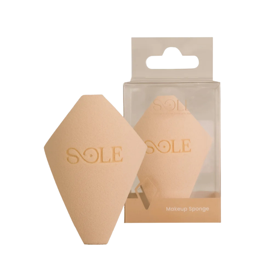 Sole Makeup Sponge single beige diamond shaped beauty blender with transparent packaging