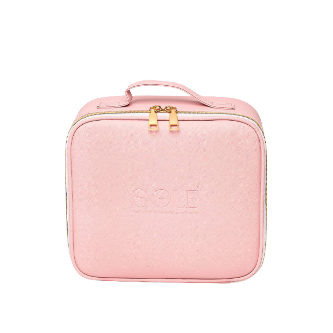 SOLE makeup travel cosmetic bag pink zippered pouch with handle