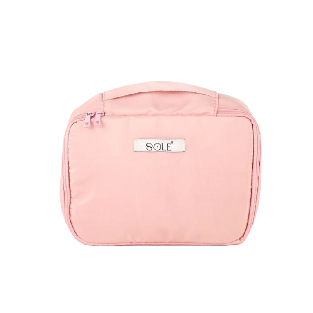 SOLE makeup travel cosmetic bag pink zippered pouch with handle