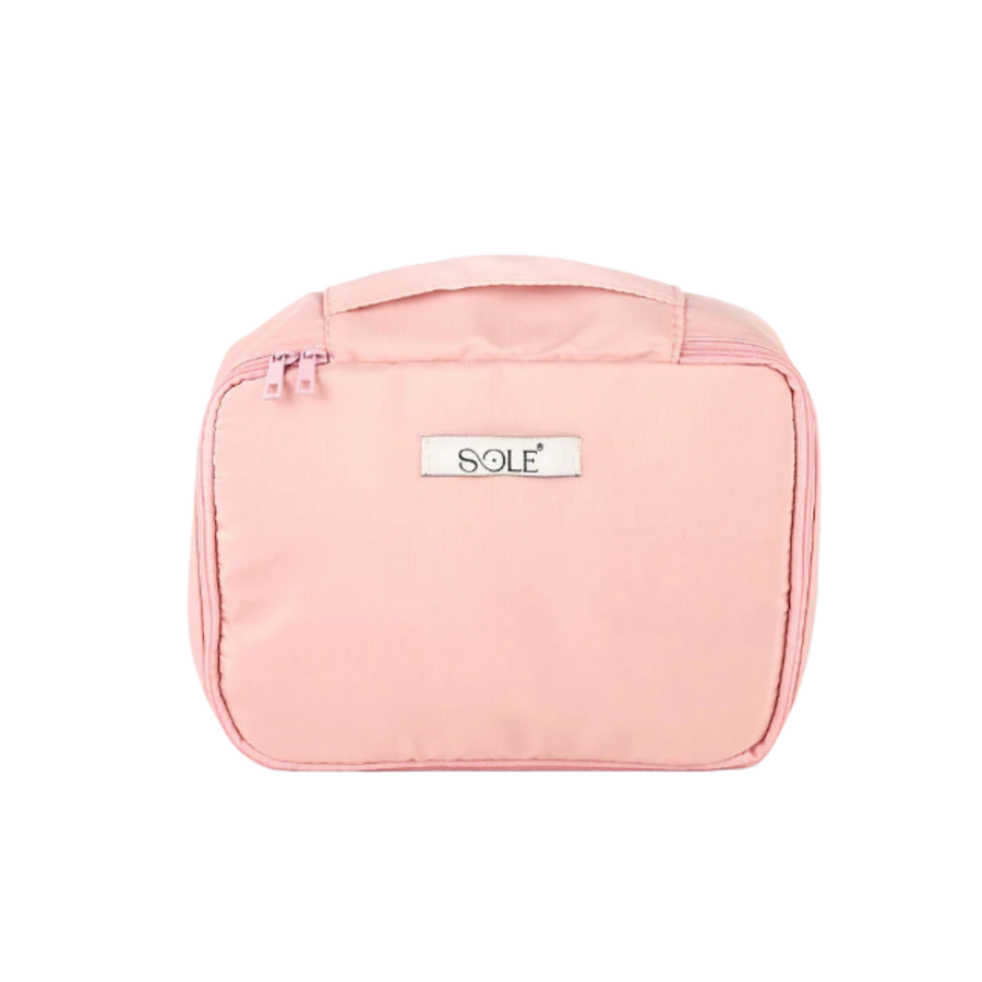SOLE makeup travel cosmetic bag pink zippered pouch with handle