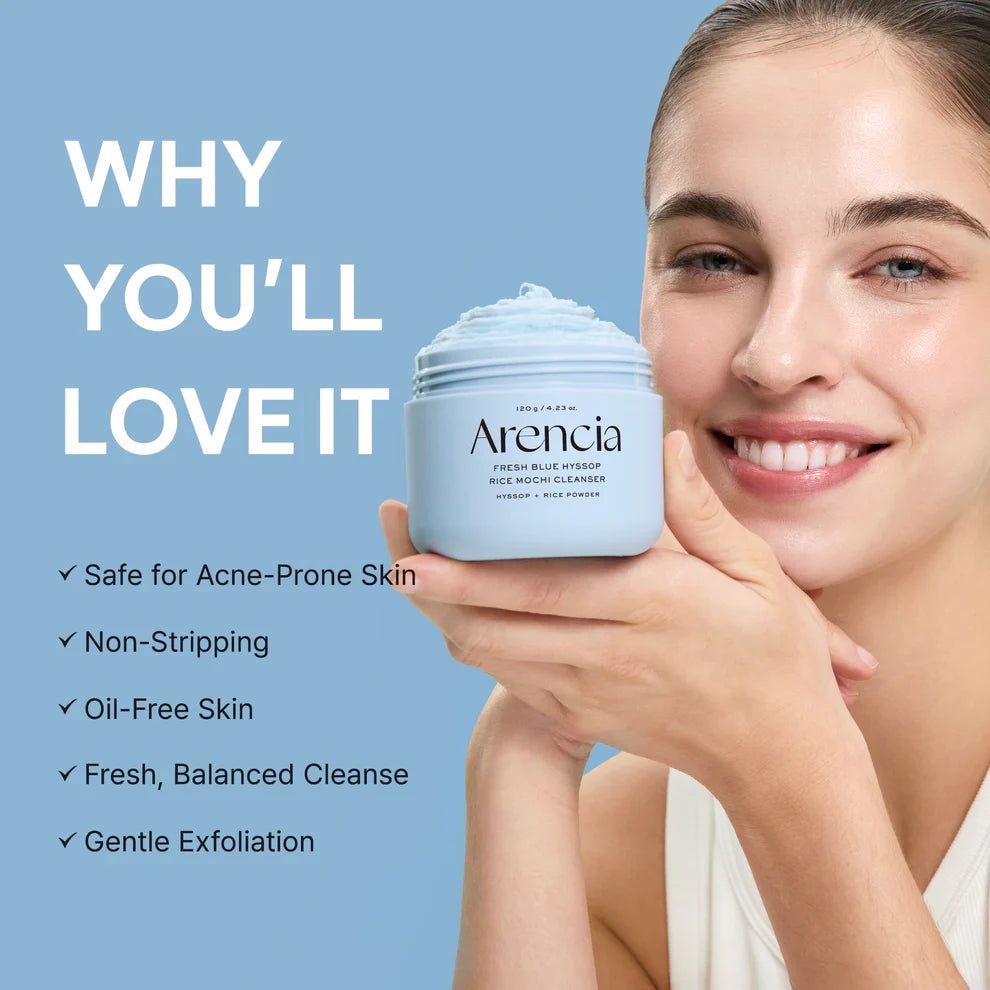 Arencia Fresh Blue Hyssop Rice Mochi Cleanser - 120g | ارنيسيا غسول موتشي للوجه فريش بلو هيسوب - 120 غ