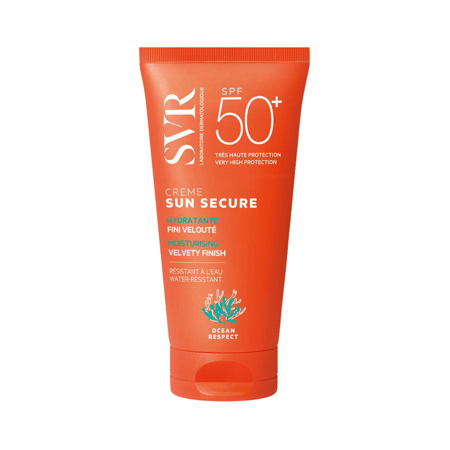 Crème Sun Secure SPF 50+ sunscreen by SVR, moisturising, velvety finish, water-resistant, 50ml.
