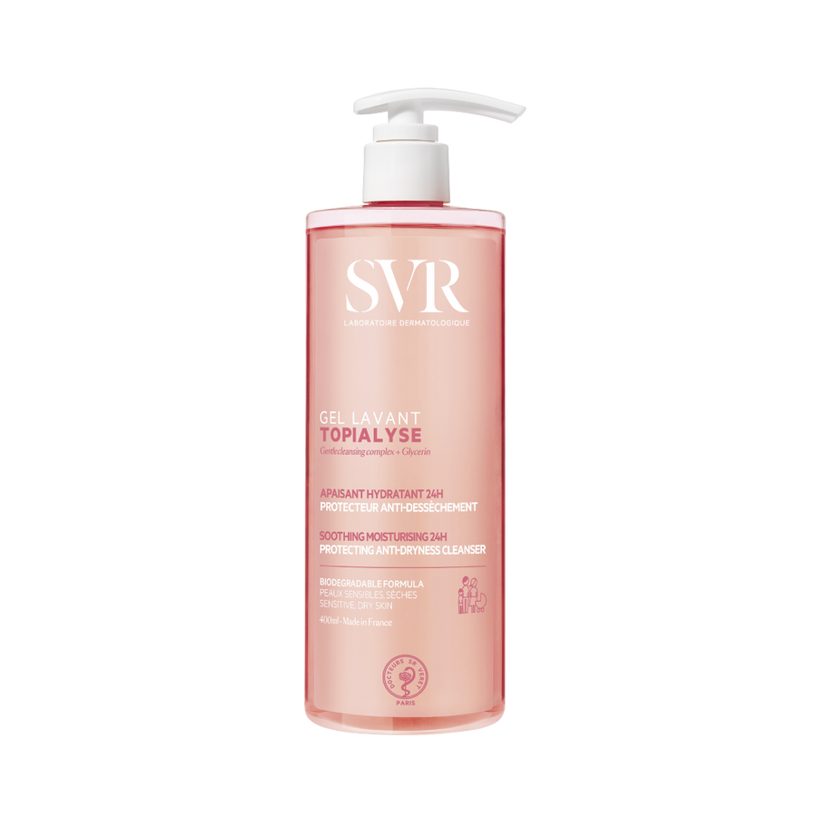 Topialyse Gel Lavant by SVR, soothing and moisturising 24H cleanser for sensitive, dry skin, 400ml.
