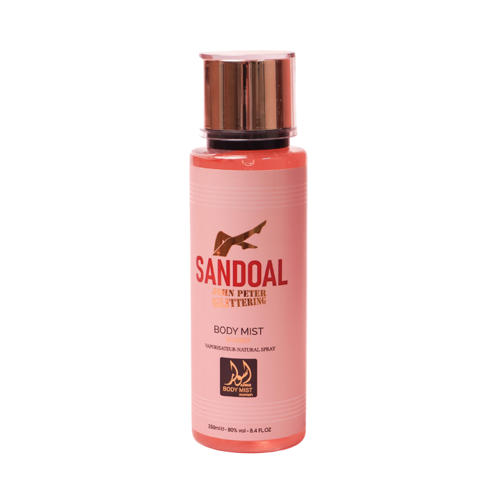 Sandoal John Peter Glittering women body mist 250 ml cylindrical pink bottle with gold cap