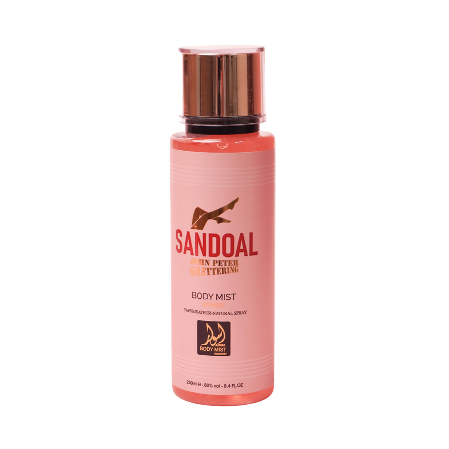 Sandoal John Peter Glittering women body mist 250 ml cylindrical pink bottle with gold cap