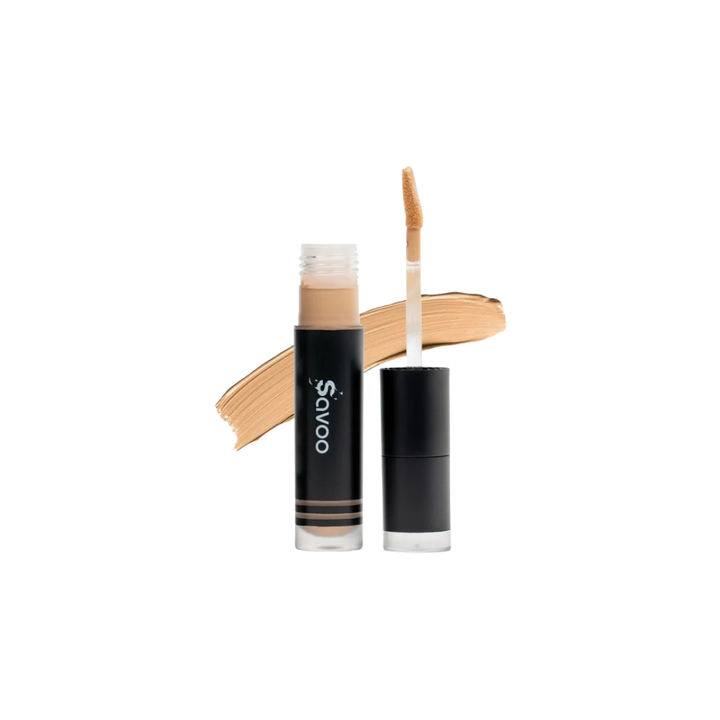 Savoo liquid concealer with doe-foot applicator, beige shade tube and black cap
