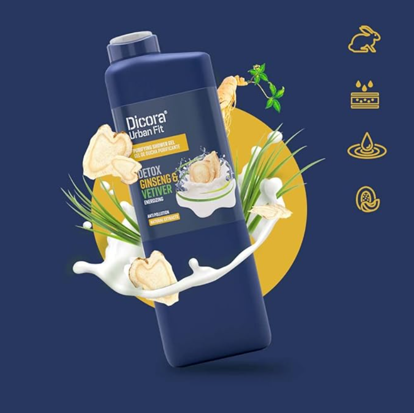 Dicora Urban Fit Energy Vetiver And Ginseng Shower Gel - 400ml | ديكورا سائل استحمام بالجينسينغ والفتيفر - 400 مل