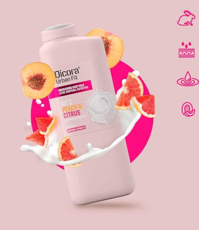 Dicora Urban Fit Vitamin C Citrus & Peach Body Lotion For All Skin Types - 400ml | ديكورا مرطب للجسم بفيتامين سي والحمضيات والخوخ - 400 مل