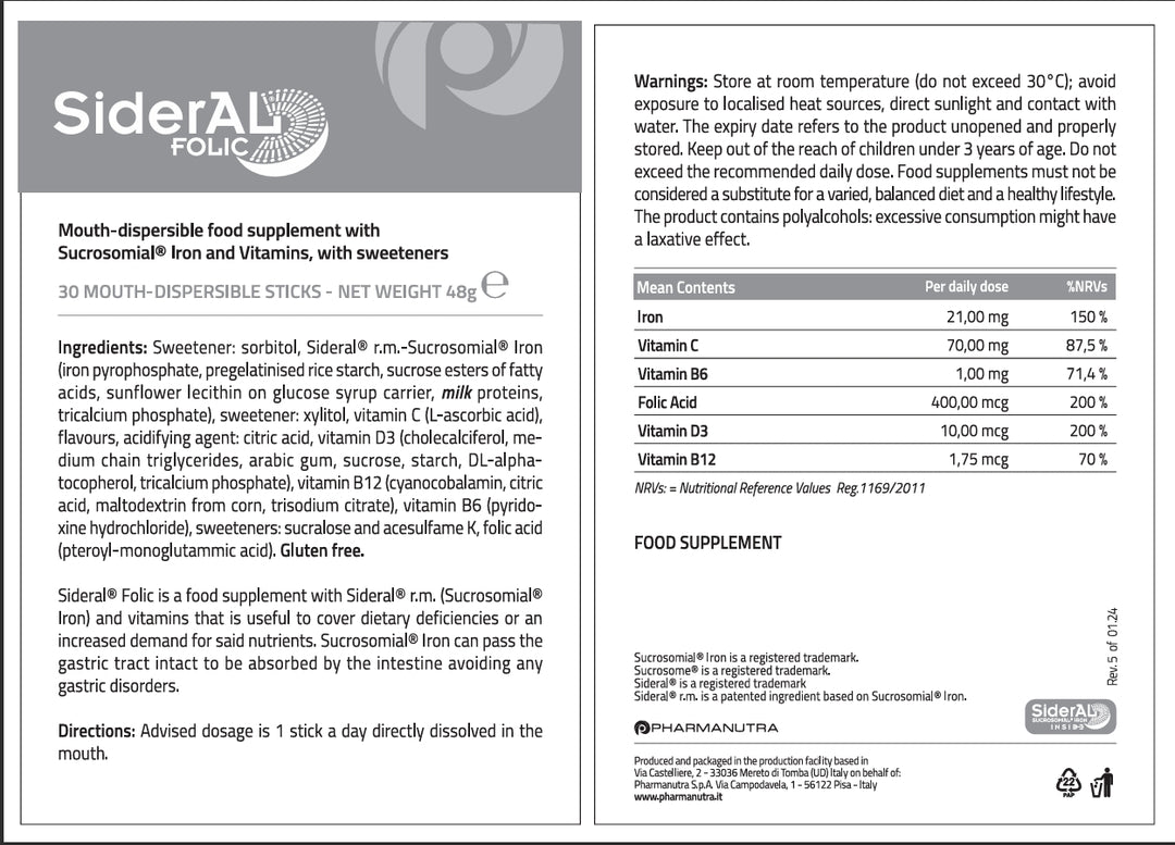 Sideral FOLICO Mouth Dispersible Food Supplement 20 Mouth Dispersible Sticks - 32g | سيديرال فوليكو مكمل غذائي سريع الذوبان في الفم – 20 كيس فموي قابل للذوبان – 32 غرام