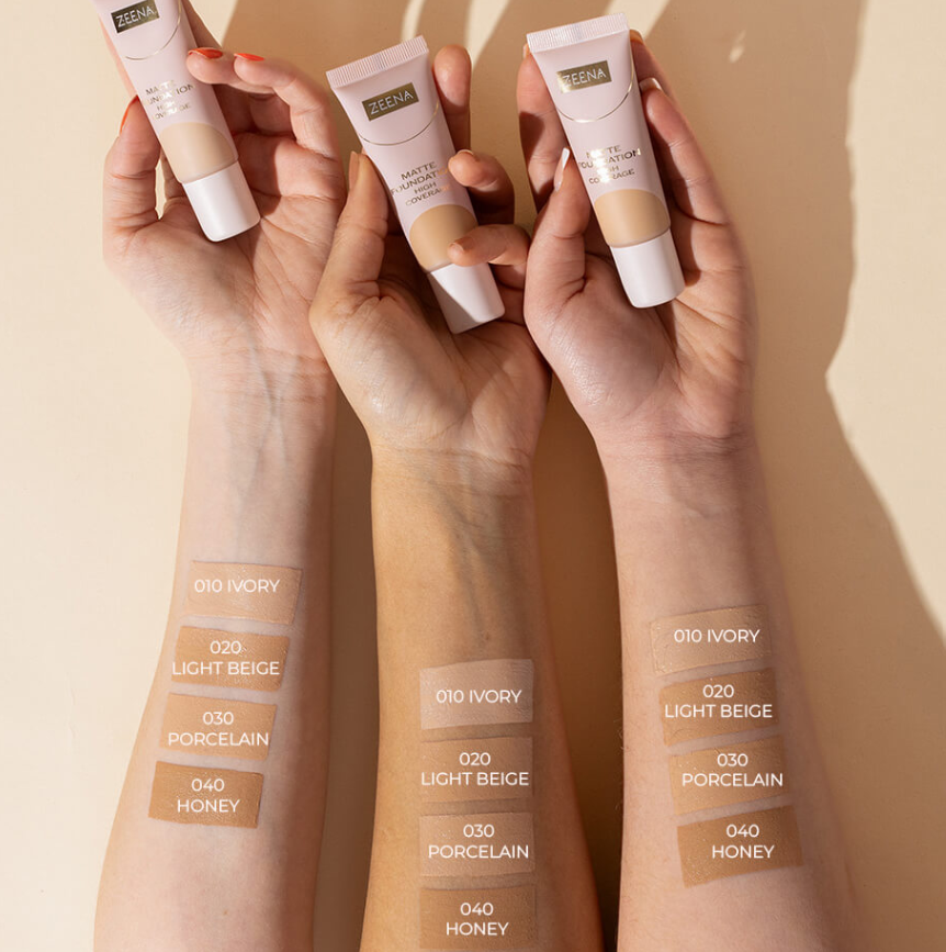 ZEENA Matte Foundation High Coverage - 25ml | زينة كريم أساس مات بتغطية عالية - 25 مل