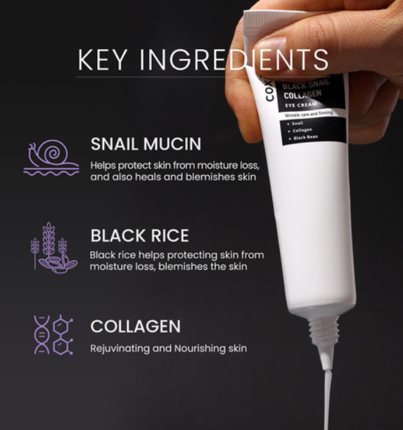 coxir Black Snail Collagen Eye Cream - 30ml | كوكسر كريم العين ب كولاجين الحلزون الأسود - 30 مل