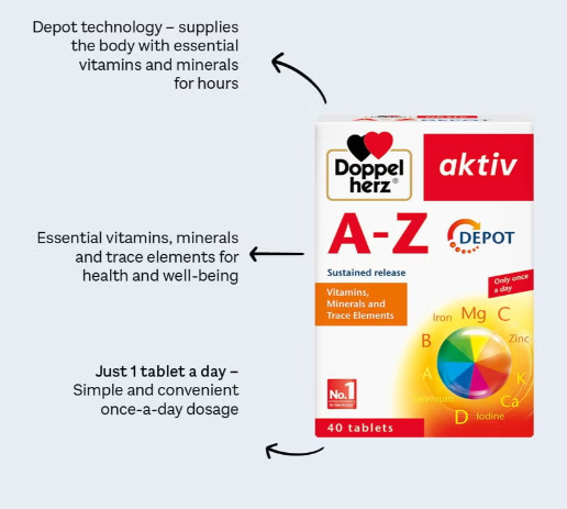 Doppel herz Aktiv A-Z Depot Vitamins - 40 Tablets | دوبل هيرز مكمل غذائي متكامل متعدد الفيتامينات - 40 قرص