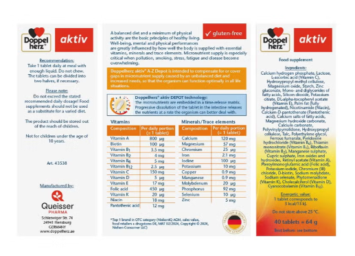 Doppel herz Aktiv A-Z Depot Vitamins - 40 Tablets | دوبل هيرز مكمل غذائي متكامل متعدد الفيتامينات - 40 قرص